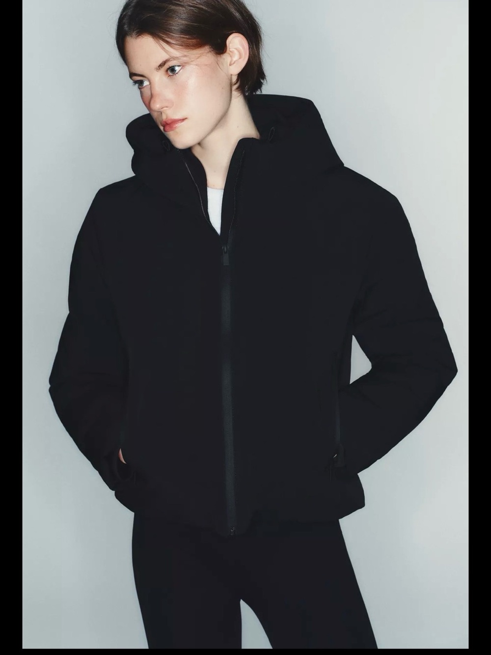 Zara Black Hooded Zip-Up Jacket